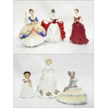 Six Royal Doulton figures including "Sharon" HN3047, "Daydreams" HN1731, "Innocence" HN2842,