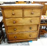 Victorian mahogany veneered chest of two short and three graduated long drawers, on plinth base,