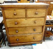 Victorian mahogany veneered chest of two short and three graduated long drawers, on plinth base,