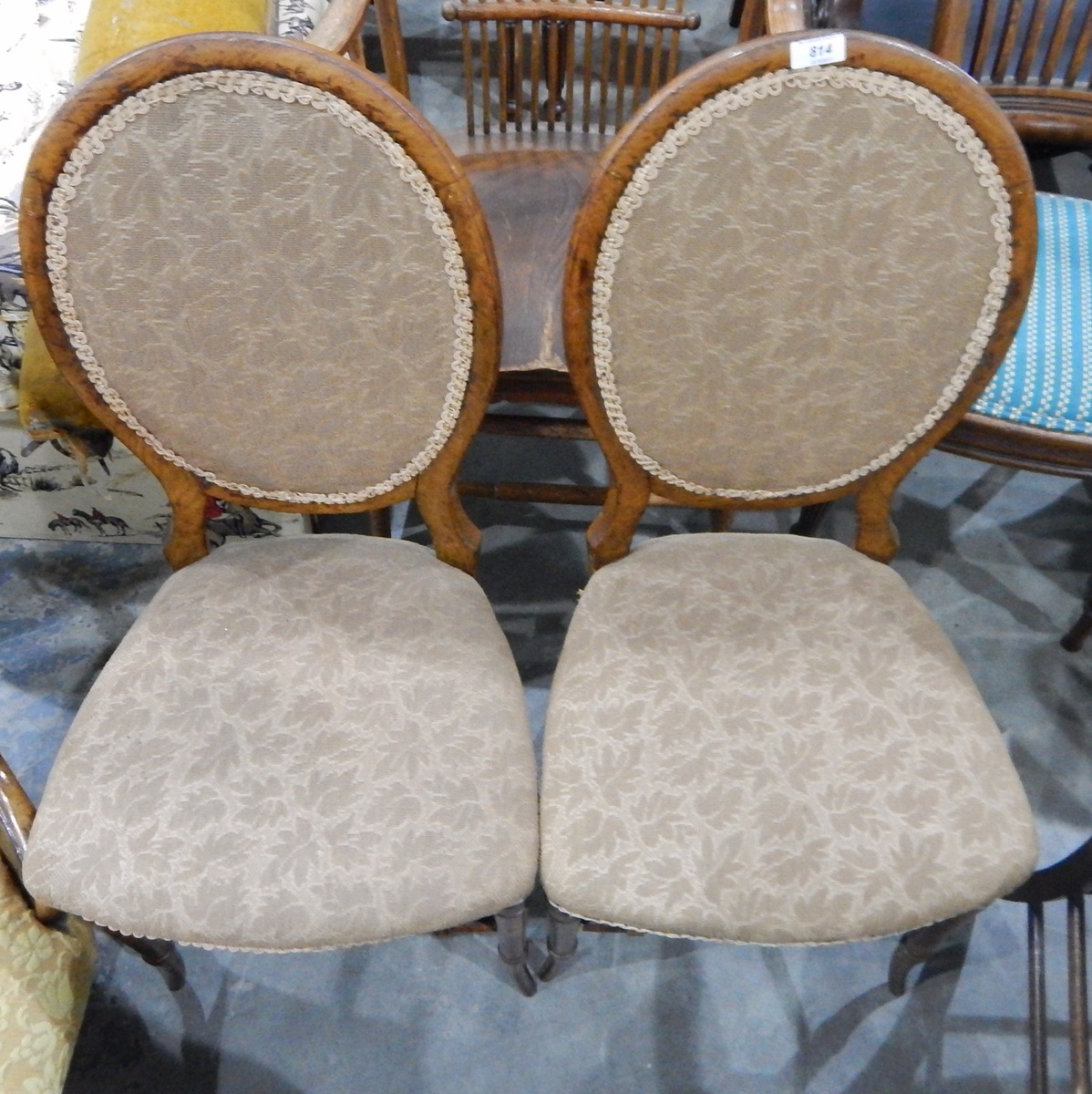 Pair of cameo-backed oak-framed bedroom chairs and a Victorian nursing chair (3)