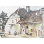 Quantity of pictures and prints including colour print of French farmhouse, watercolour drawing,