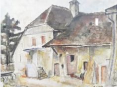 Quantity of pictures and prints including colour print of French farmhouse, watercolour drawing,