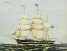 19th century English school Gouache Ships portrait off coast,