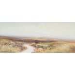 Reginald D Sherrin (20th century school) Gouache Moorland with sheep and spring,