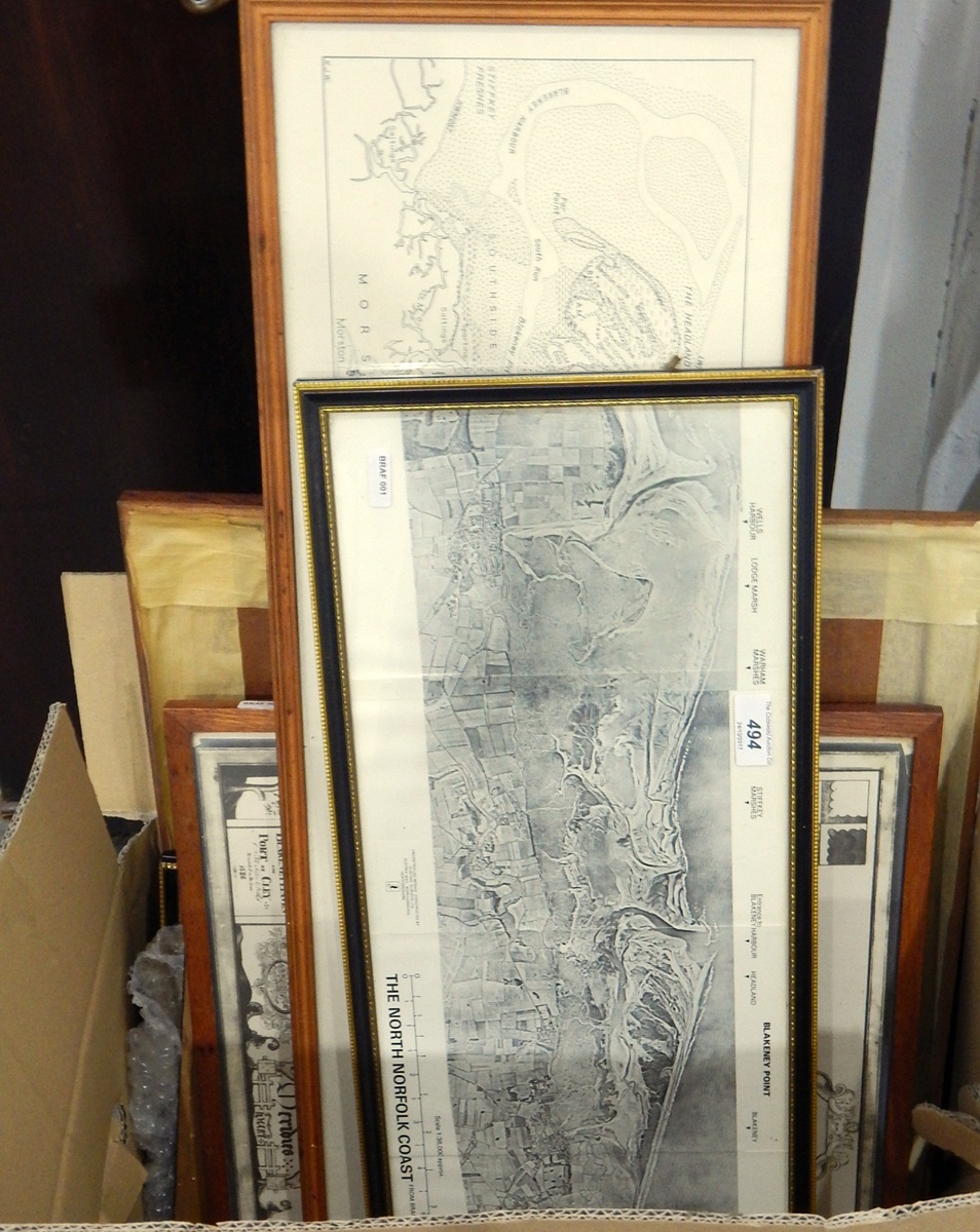 Four modern maps to include "The North Norfolk Coast" and two engravings of Norwich (6)