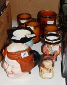 Four Masons character jugs and four MacMillan & Co 'Scenes from Coaching Days' tankards