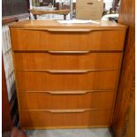 1970's teak chest of five long drawers,