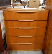 1970's teak chest of five long drawers,