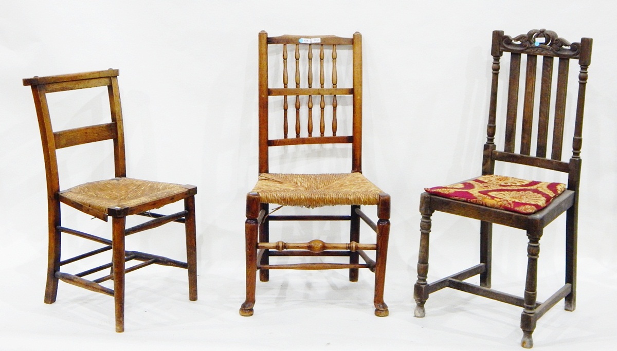 19th century spindleback chair with rush seat,