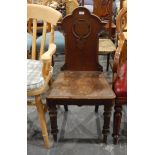 19th century oak hall chair with solid seat,