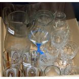 Quantity of assorted glassware to include decanters, vases, drinking glasses, etc.