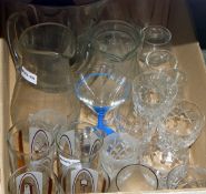 Quantity of assorted glassware to include decanters, vases, drinking glasses, etc.