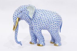 Herend model of an elephant, with blue decoration,