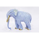Herend model of an elephant, with blue decoration,
