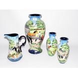 Pair of Old Tuptonware 'Farmyard' pattern vases, 22cm high, a vase of tapering form,