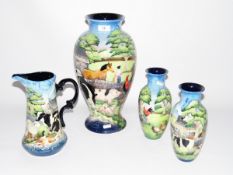 Pair of Old Tuptonware 'Farmyard' pattern vases, 22cm high, a vase of tapering form,