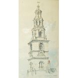 19th century school Watercolour drawing "St Clement Dane's",
