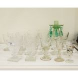 A quantity of 19th century thumb-cut drinking glasses on square bases and other 19th century and