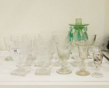 A quantity of 19th century thumb-cut drinking glasses on square bases and other 19th century and