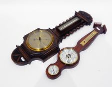 Aneroid barometer by Crouch of Cardiff and Newport, in oak case, another barometer,