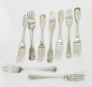 Nine assorted Georgian and Victorian forks, various assay codes, Old English pattern,