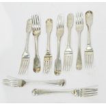 Nine assorted Georgian and Victorian forks, various assay codes, Old English pattern,