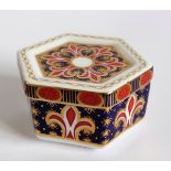 Royal Crown Derby hexagonal trinket box in the Imari colours, no.A.1297, 6.