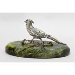 Late 19th century silver pheasant mounted paperweight on a green onyx base, London 1897,