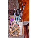 Seven various Slazenger and other wooden tennis rackets and a quantity of lawn tennis championship