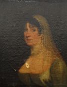 19th century school Oil on canvas Half-length portrait of a lady with veil, unsigned, 59.