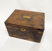 Victorian painted oak box with brass mounts,