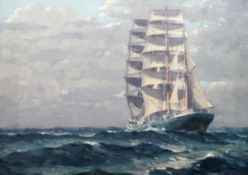 Nils Severin Andersen (Norwegian 1897-1972) Oil on board Ship off the coast in full sail,