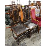 Pair of oak and studded leather dining chairs,