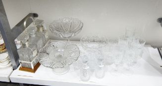 Tantalus fitted with three mounted glass decanters, a pressed glass comport,