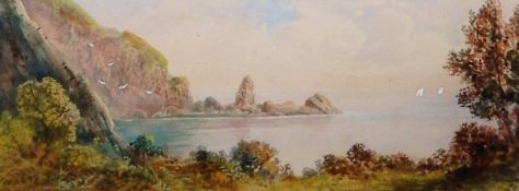 F Walters (19th century school) Two watercolour drawings Coastal scene with beach and rowing boats,
