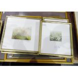 Quantity of coloured etchings after Joe Barry of seasonal landscapes,