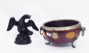 Painted cast iron doorstop in the form of an eagle and an early 20th century mahogany fruit bowl