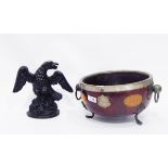 Painted cast iron doorstop in the form of an eagle and an early 20th century mahogany fruit bowl