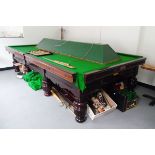 Full sized mahogany and slate bed billiards table by Hennig Brothers together with accessories