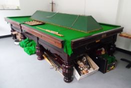 Full sized mahogany and slate bed billiards table by Hennig Brothers together with accessories