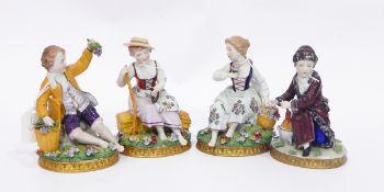 Set of four Sitzendorf figures "Allegorical of the Four Seasons", 12.5cm high approx.