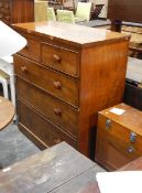 19th century mahogany chest of two short and three long graduated drawers, raised on plinth base,