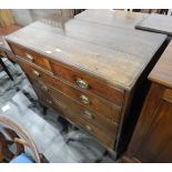 Early 19th century oak straight-front chest of two short and three graduated long drawers,