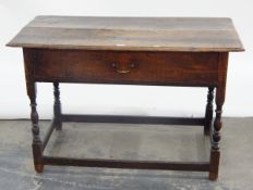 18th century oak side table, the rectangular top with moulded edge, with long frieze drawer,