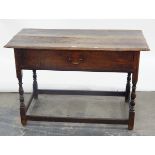 18th century oak side table, the rectangular top with moulded edge, with long frieze drawer,