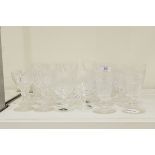 Quantity of drinking glasses including a pair of cut glass tumblers and a matching pair of wine