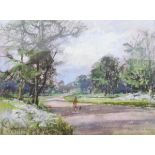 Aubrey R Phillips (20th century) Two pastel studies Figure walking on a path in a country