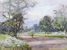 Aubrey R Phillips (20th century) Two pastel studies Figure walking on a path in a country