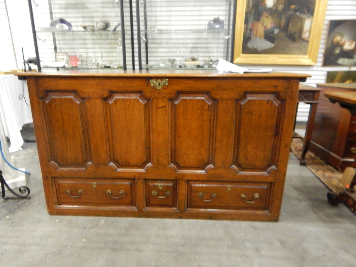 19th century oak Lancashire chest,