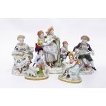 Sitzendorf figure group, 16cm high, a pair of Sitzendorf male and female figures with lambs,